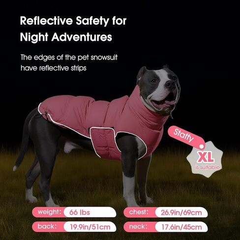 FUAMEY Dog Puffer Jacket for Large Dogs,Dog Cold Weather Coats Winter Dogs Down Jackets Waterproof Pet Snowsuits Warm Puppy Winter Vest Turtleneck Pets Adjustable Jackets Coats Pink L in Kuwait