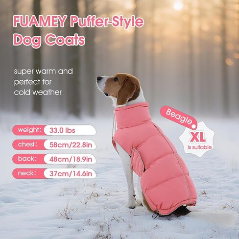 FUAMEY Dog Puffer Jacket for Large Dogs,Dog Cold Weather Coats Winter Dogs Down Jackets Waterproof Pet Snowsuits Warm Puppy Winter Vest Turtleneck Pets Adjustable Jackets Coats Pink L in Kuwait
