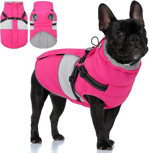 KOESON Dog Coat, Warm Dog Winter Jacket with Harness, Waterproof Pet Cold Weather Coats with Fleece Lining, Reflective & Windproof Snowsuit Sweater for Schnauzer, Yorkshire, Dachshund, Hot Pink S in Kuwait