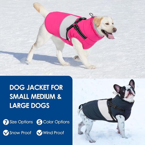 KOESON Dog Coat, Warm Dog Winter Jacket with Harness, Waterproof Pet Cold Weather Coats with Fleece Lining, Reflective & Windproof Snowsuit Sweater for Schnauzer, Yorkshire, Dachshund, Hot Pink S in Kuwait