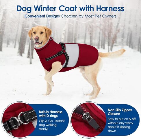 KOESON Dog Coat, Warm Dog Winter Jacket with Harness, Waterproof Pet Cold Weather Coats with Fleece Lining, Reflective & Windproof Snowsuit Sweater for Schnauzer, Yorkshire, Dachshund, Hot Pink S in Kuwait
