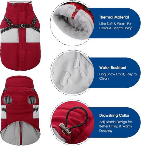 KOESON Dog Coat, Warm Dog Winter Jacket with Harness, Waterproof Pet Cold Weather Coats with Fleece Lining, Reflective & Windproof Snowsuit Sweater for Schnauzer, Yorkshire, Dachshund, Hot Pink S in Kuwait