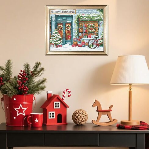 FreeBloss 11ct Christmas Cross Cross Kits مجموعات تطريز مختومة مع طقم تعليق الجدار المعلق للإبرة الكبار الديكور Art Decoration 16x20in/40x50cm in Saudi Arabia
