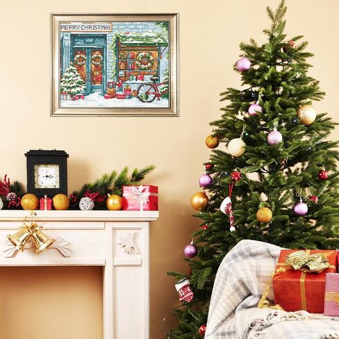 FreeBloss 11ct Christmas Cross Cross Kits مجموعات تطريز مختومة مع طقم تعليق الجدار المعلق للإبرة الكبار الديكور Art Decoration 16x20in/40x50cm in Saudi Arabia