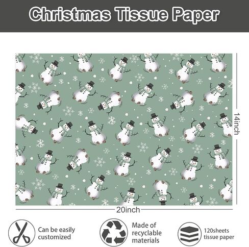 JarThenaAMCS 120 Sheets Christmas Tissue Paper Snowman Pinecone Plaid Gift Wrapping Paper Sage Green Art Paper for Winter Xmas Home Party DIY Crafts Supplies, 14 x 20 Inch in Saudi Arabia