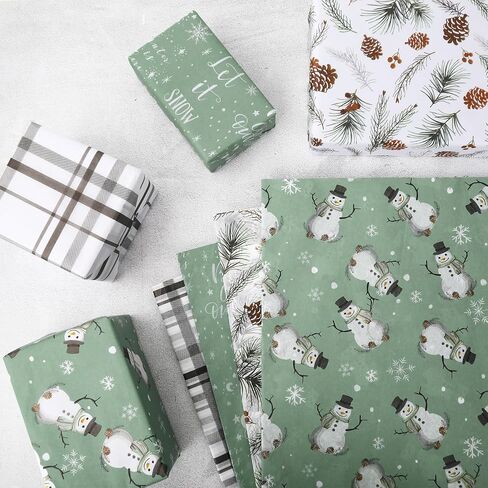 JarThenaAMCS 120 Sheets Christmas Tissue Paper Snowman Pinecone Plaid Gift Wrapping Paper Sage Green Art Paper for Winter Xmas Home Party DIY Crafts Supplies, 14 x 20 Inch in Saudi Arabia