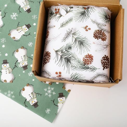 JarThenaAMCS 120 Sheets Christmas Tissue Paper Snowman Pinecone Plaid Gift Wrapping Paper Sage Green Art Paper for Winter Xmas Home Party DIY Crafts Supplies, 14 x 20 Inch in Saudi Arabia
