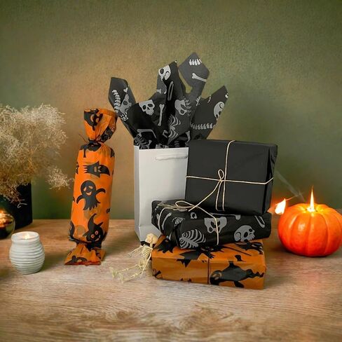 Hixixi 30 Sheets Halloween Tissue Paper for Gift Bags 20"x14" DIY Crafts Black Orange Gift Box Craft Wrapping Tissue Paper Fall Holiday Decoration (Black) in Saudi Arabia