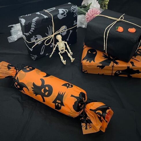 Hixixi 30 Sheets Halloween Tissue Paper for Gift Bags 20"x14" DIY Crafts Black Orange Gift Box Craft Wrapping Tissue Paper Fall Holiday Decoration (Black) in Saudi Arabia