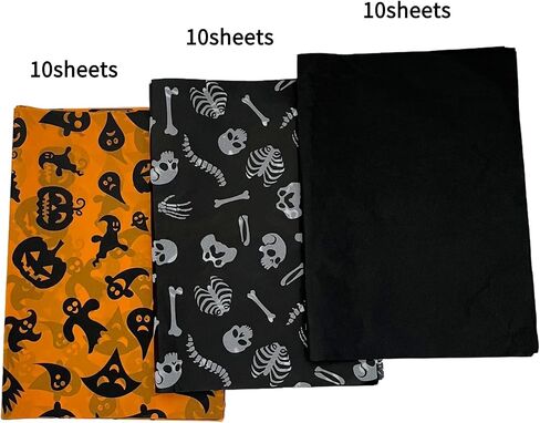 Hixixi 30 Sheets Halloween Tissue Paper for Gift Bags 20"x14" DIY Crafts Black Orange Gift Box Craft Wrapping Tissue Paper Fall Holiday Decoration (Black) in Saudi Arabia