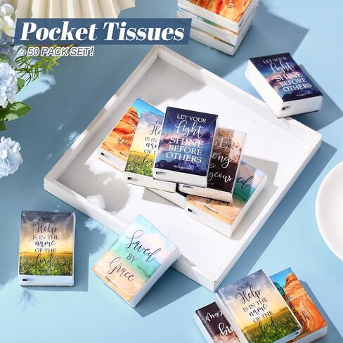Outus 100 PCS أنسجة الجيب المسيحية حجم 3 رقائق صغيرة الكتاب المقدس الآية أنسجة الوجه الفرد 300 ورقة هدية دينية ملهمة لزميل في الكنيسة السفر (أسلوب المشهد) in Saudi Arabia