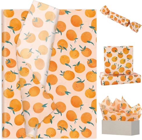 JarThenaAMCS 60 Pcs Orange Tissue Paper Little Cutie Wrapping Paper Citrus Fruit Decorative Art Tissue for Summer Baby Shower Birthday, 14 x 20 Inch in Saudi Arabia