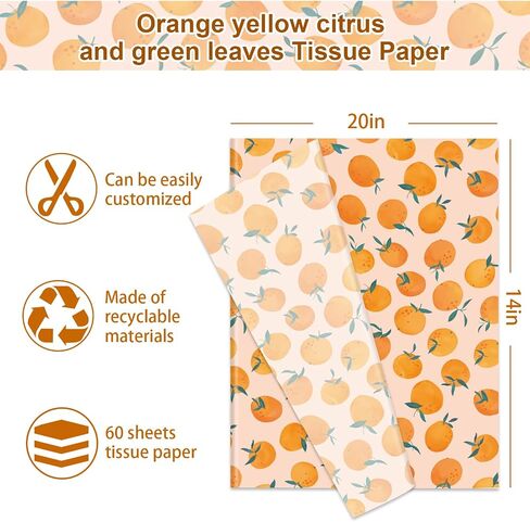 JarThenaAMCS 60 Pcs Orange Tissue Paper Little Cutie Wrapping Paper Citrus Fruit Decorative Art Tissue for Summer Baby Shower Birthday, 14 x 20 Inch in Saudi Arabia