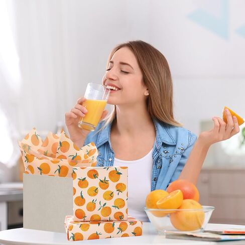 JarThenaAMCS 60 Pcs Orange Tissue Paper Little Cutie Wrapping Paper Citrus Fruit Decorative Art Tissue for Summer Baby Shower Birthday, 14 x 20 Inch in Saudi Arabia