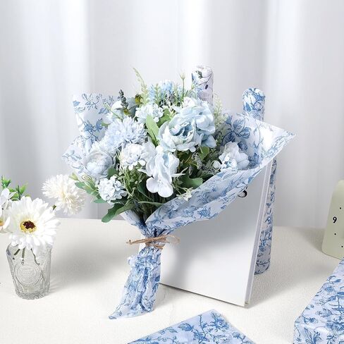 100 Sheet Blue Floral Tissue Paper, 20x14 Chinoiserie Gift Wrapping Paper Vintage Flower Packaging Tissue for DIY Crafts Birthday Baby Shower Wedding Bridal Shower Tea Party Decor (Blue) in Saudi Arabia