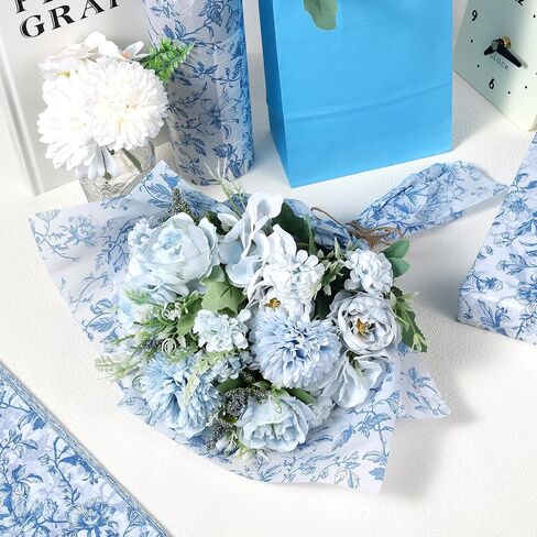 100 Sheet Blue Floral Tissue Paper, 20x14 Chinoiserie Gift Wrapping Paper Vintage Flower Packaging Tissue for DIY Crafts Birthday Baby Shower Wedding Bridal Shower Tea Party Decor (Blue) in Saudi Arabia