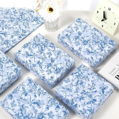 100 Sheet Blue Floral Tissue Paper, 20x14 Chinoiserie Gift Wrapping Paper Vintage Flower Packaging Tissue for DIY Crafts Birthday Baby Shower Wedding Bridal Shower Tea Party Decor (Blue) in Saudi Arabia
