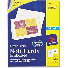 Avery 8317 Embossed Note Cards, Inkjet, 4 1/4 x 5 1/2, Matte Ivory, 60/Pk w/Envelopes in Kuwait