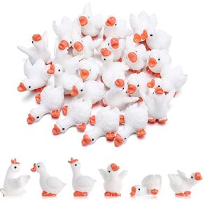 30pcs Mini Resin Goose Figurines, Tiny Desk White Goose Statue, Miniature Porch Goose Figures for Dollhouse Fairy Garden Aquarium Office Table Decor (6 Styles) in Kuwait