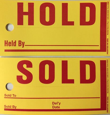 Jumbo Hold Sold Tag Jumbo Merchandise Tag 250 Per Box (Yellow)(U4R) in Saudi Arabia