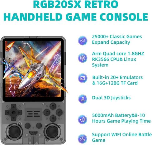 RGB20SX Retro Handheld Game Console Console Retro Video Console مع 4.0 بوصة IPS 720*720 شاشة HD 5000MAH وحدة ألعاب محمولة Retro (Black Pracket) in Kuwait