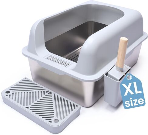 XL Stainless Steel Sifting Litter Box-23"x15"x13" – Cat Litter Box, Multi-Cat, Large Cats, High Side/Anti-Urine Leakage Shell (Easy Shell) Easy to Clean, Odor Control. in Saudi Arabia