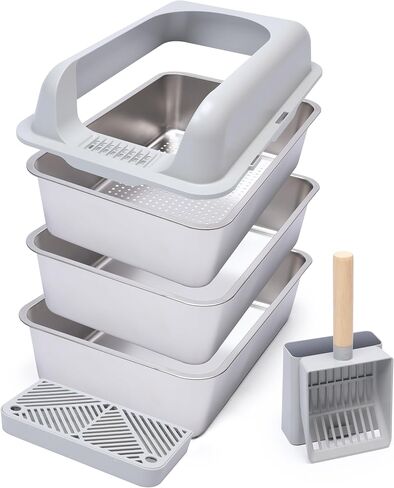 XL Stainless Steel Sifting Litter Box-23"x15"x13" – Cat Litter Box, Multi-Cat, Large Cats, High Side/Anti-Urine Leakage Shell (Easy Shell) Easy to Clean, Odor Control. in Saudi Arabia