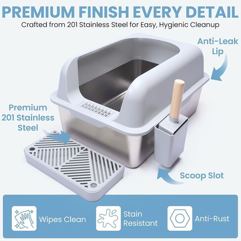 XL Stainless Steel Sifting Litter Box-23"x15"x13" – Cat Litter Box, Multi-Cat, Large Cats, High Side/Anti-Urine Leakage Shell (Easy Shell) Easy to Clean, Odor Control. in Saudi Arabia