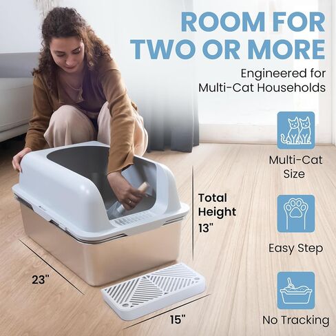 XL Stainless Steel Sifting Litter Box-23"x15"x13" – Cat Litter Box, Multi-Cat, Large Cats, High Side/Anti-Urine Leakage Shell (Easy Shell) Easy to Clean, Odor Control. in Saudi Arabia