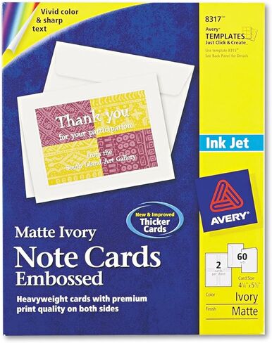 Avery 8317 Embossed Note Cards, Inkjet, 4 1/4 x 5 1/2, Matte Ivory, 60/Pk w/Envelopes in Kuwait