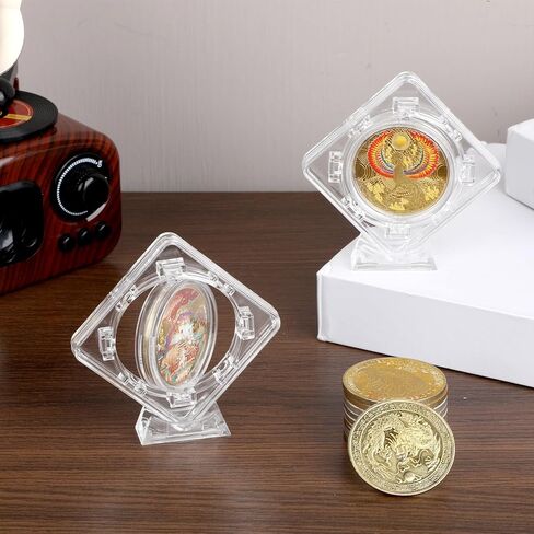 2Pcs Challenge Coins Display Stand 3D Rotatable Floating Coin Holder Stands Acrylic Clear Acrylic Coin Protector for Collectors Medallion Medal Specimen(1.6X 1.6in) in Saudi Arabia