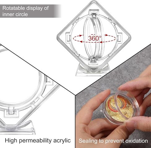 2Pcs Challenge Coins Display Stand 3D Rotatable Floating Coin Holder Stands Acrylic Clear Acrylic Coin Protector for Collectors Medallion Medal Specimen(1.6X 1.6in) in Saudi Arabia