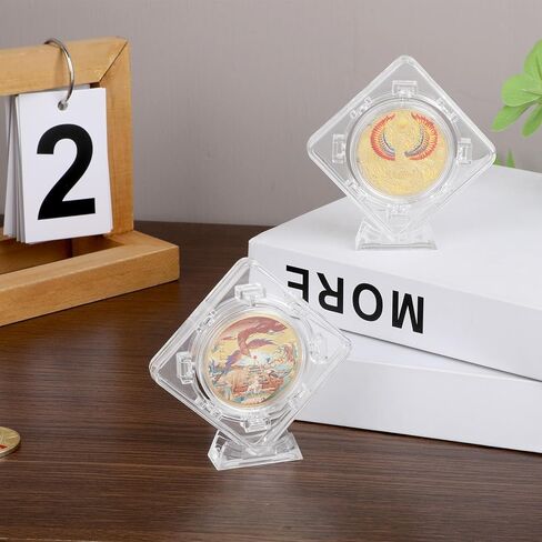 2Pcs Challenge Coins Display Stand 3D Rotatable Floating Coin Holder Stands Acrylic Clear Acrylic Coin Protector for Collectors Medallion Medal Specimen(1.6X 1.6in) in Saudi Arabia