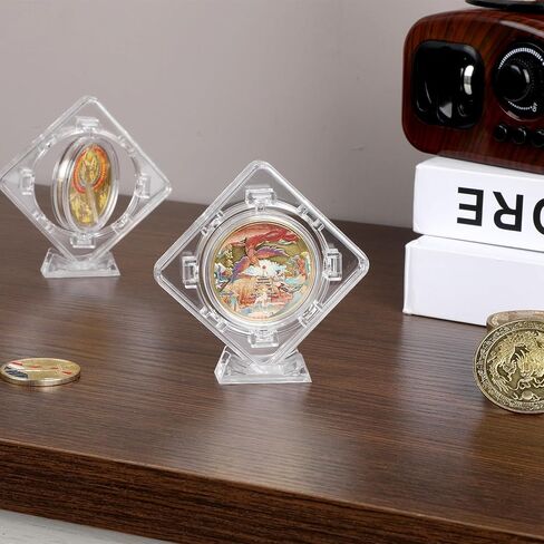 2Pcs Challenge Coins Display Stand 3D Rotatable Floating Coin Holder Stands Acrylic Clear Acrylic Coin Protector for Collectors Medallion Medal Specimen(1.6X 1.6in) in Saudi Arabia