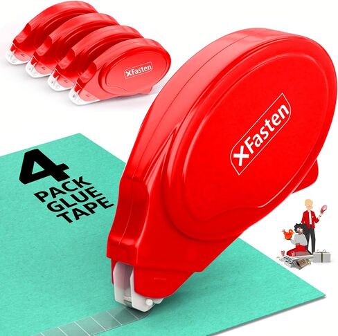 أسطوانة شريط الغراء Xfasten لخلاصات Scrapbooking 4 عبوات متعددة الأحماض ذات الجوانب ذات الجوانب المزدوجة للحرف اليدوية ، والصور ، ومستلزمات المجلات الرصاصة والخردة-عداء لاصقة سجل القصاصات (0.3 في × 30 قدمًا) in Kuwait