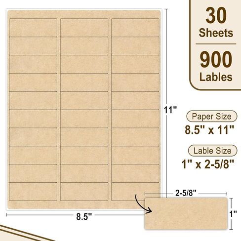 NATURALABEL 30 Sheets Printable Kraft Address Labels for Laser & Inkjet Printers, 1" x 2-5/8" - 30 per Page, Self-Adhesive Mailing Labels, Matte (900 Count) in Saudi Arabia
