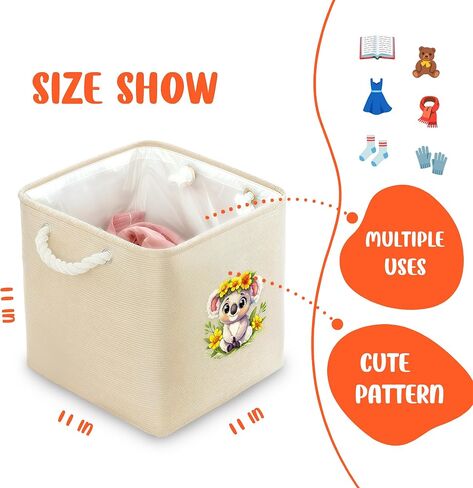 Koala Fabric Storage Bin 11 × 11 بوصة ، سلة تخزين قابلة للطي للمنزل ، المكتب ، خزانة ، ملابس ، منظم ألعاب ، ديكور مكتب غرفة منزلية لطيف للبنات أطفال! in Kuwait
