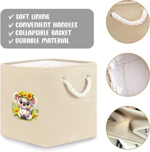 Koala Fabric Storage Bin 11 × 11 بوصة ، سلة تخزين قابلة للطي للمنزل ، المكتب ، خزانة ، ملابس ، منظم ألعاب ، ديكور مكتب غرفة منزلية لطيف للبنات أطفال! in Kuwait