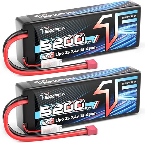 2S Lipo Battery 80C 5200mAh 7.4V LiPo Battery RC Hard Case for RC Car Evader BX Car 1/8 1/10 RC Truck Truggy RC Vehicles - 2 Pack in Saudi Arabia