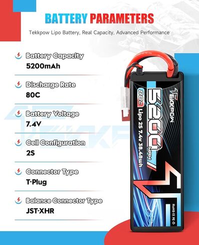 2S Lipo Battery 80C 5200mAh 7.4V LiPo Battery RC Hard Case for RC Car Evader BX Car 1/8 1/10 RC Truck Truggy RC Vehicles - 2 Pack in Saudi Arabia