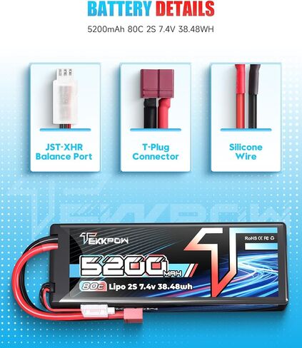 2S Lipo Battery 80C 5200mAh 7.4V LiPo Battery RC Hard Case for RC Car Evader BX Car 1/8 1/10 RC Truck Truggy RC Vehicles - 2 Pack in Saudi Arabia