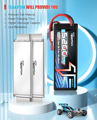 2S Lipo Battery 80C 5200mAh 7.4V LiPo Battery RC Hard Case for RC Car Evader BX Car 1/8 1/10 RC Truck Truggy RC Vehicles - 2 Pack in Saudi Arabia