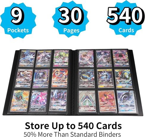 540 Cards Trading Card Binder - 9 ألبوم بطاقة جيب مع 30 صفحة ، كتاب حامل بطاقة التحميل الجانبي يناسب Pokémon و MTG و TCG و Yugioh و Sports وبطاقات الحجم القياسي in Saudi Arabia