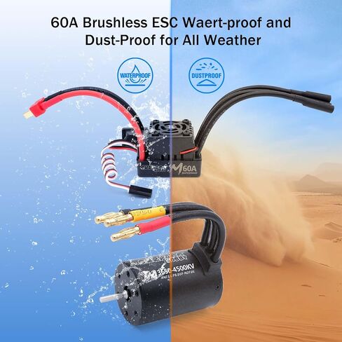تجاوز الهواية RC محرك Brushless ESC Combo مقاومة للماء M3650 4500KV محرك بدون فرش و 60A COMBO ESC مجموعة 1/10 سيارات التحكم عن بعد الشاحنات على الطرق الوعرة in Kuwait