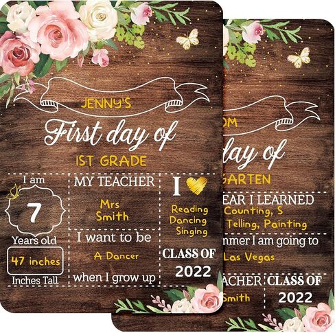 Capoda First Day and Last Day School Board Floral Back to School Wooden Chalk Board Farmhouse Classroom Chalkboard for Kids Preschool Kindergarten Sign, 13.8 x 9.8 Inch in Saudi Arabia