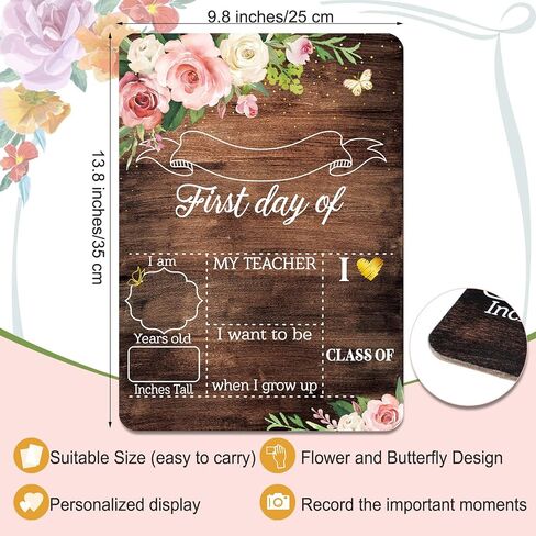 Capoda First Day and Last Day School Board Floral Back to School Wooden Chalk Board Farmhouse Classroom Chalkboard for Kids Preschool Kindergarten Sign, 13.8 x 9.8 Inch in Saudi Arabia