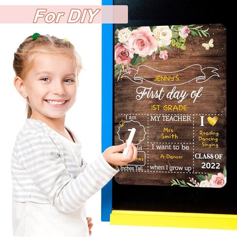 Capoda First Day and Last Day School Board Floral Back to School Wooden Chalk Board Farmhouse Classroom Chalkboard for Kids Preschool Kindergarten Sign, 13.8 x 9.8 Inch in Saudi Arabia