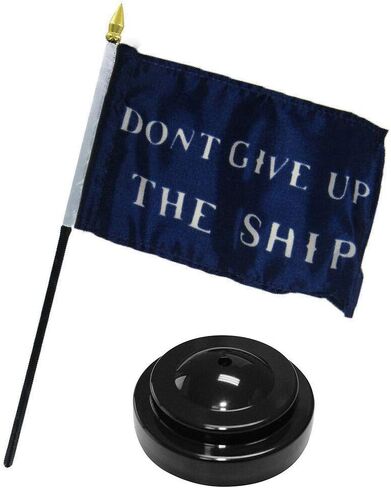JumpingLight Historical Commodore Perry Dont Give Up The Ship Flag 4"x6" Desk Set Black Base - Quality Flags in Saudi Arabia