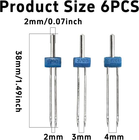 PSON 6PCS الإبر التوأم لآلة الخياطة ، دبابيس الإبر المزدوجة لآلات الخياطة المنزلية ، 3 أحجام مختلطة 2.0/90 ، 3.0/90 ، 4.0/90 in Saudi Arabia