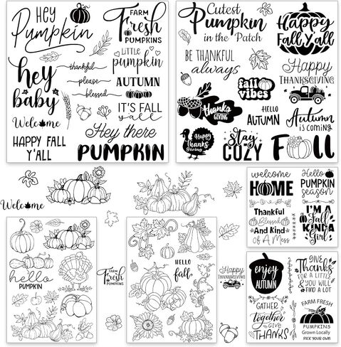 6 Sheets Fall Thanksgiving Clear Stamps Pumpkin Turkey Greeting Words Silicone Transparent Stamps for Autumn DIY Craft Card Making Scrapbooking Embossing Album Decor in Saudi Arabia